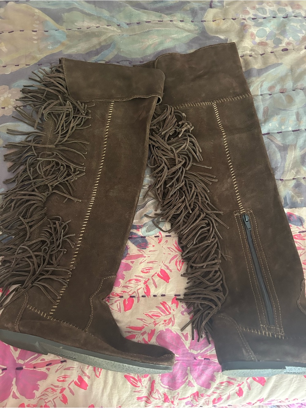 Minnetonka Brown Suede Over-the-Knee Fringe Boots